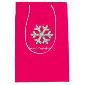 Hot-roze Snowflake Roze Kerstmis Medium Cadeauzakje (Voorkant)