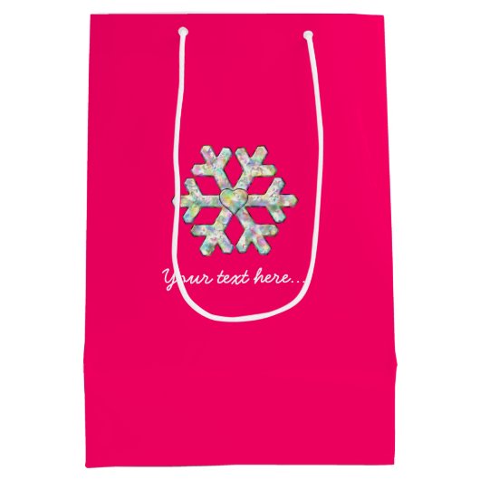 Hot-roze Snowflake Roze Kerstmis Medium Cadeauzakje (Achterkant)