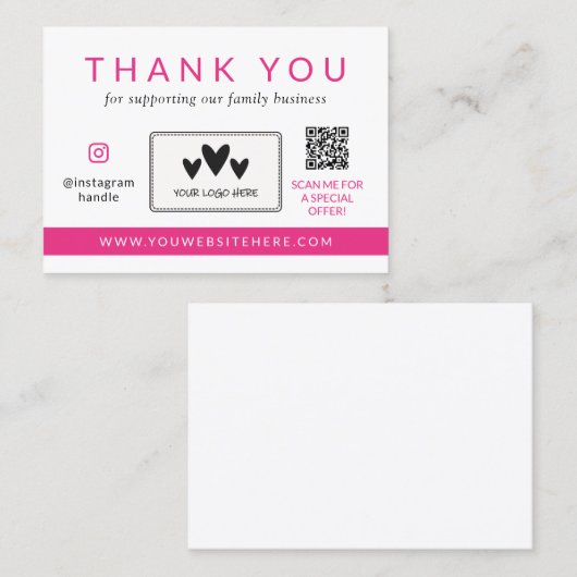Hot-roze sociale media Logo QR-code Hartelijk dank Klantenkaartje (Voorkant / Achterkant)