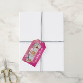 Hot Roze Sparkle Foto Collage Meisjes Verjaardag Cadeaulabel (Met Touw)