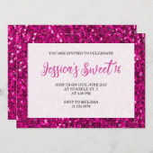 Hot-roze sparkles glitter Sweet 16 elegant script Kaart (Voorkant / Achterkant)