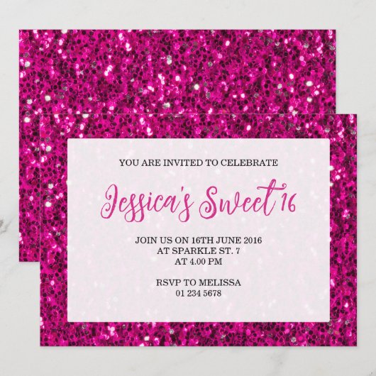 Hot-roze sparkles glitter Sweet 16 elegant script Kaart (Voorkant / Achterkant)