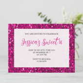 Hot-roze sparkles glitter Sweet 16 elegant script Kaart (Staand voorkant)