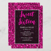 Hot-roze sparkles glitter Sweet 16 elegant script Kaart (Voorkant / Achterkant)