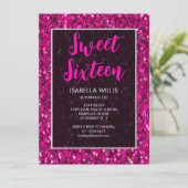 Hot-roze sparkles glitter Sweet 16 elegant script Kaart (Staand voorkant)