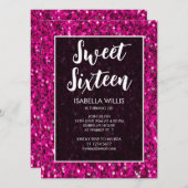 Hot-roze sparkles glitter Sweet 16 elegant script Kaart (Voorkant / Achterkant)