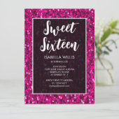 Hot-roze sparkles glitter Sweet 16 elegant script Kaart (Staand voorkant)