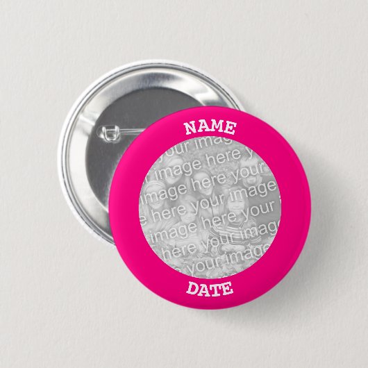 Hot-roze, speciaal aangepast rond foto-Lijst Ronde Button 5,7 Cm (Voorkant /achterkant)