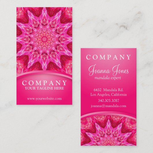 Hot roze ster bloem mandala visitekaartje (Voorkant / Achterkant)