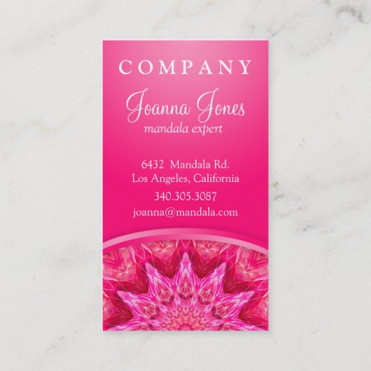 Hot roze ster bloem mandala visitekaartje (Achterkant)