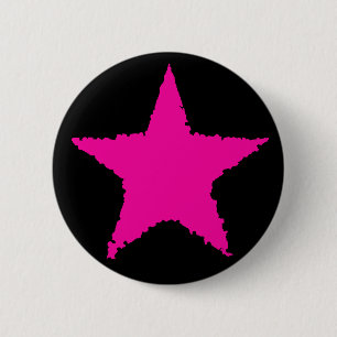 Hot-roze ster ronde button 5,7 cm