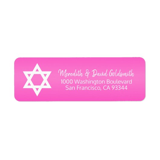 Hot roze ster van David Bat Mitzvah retouradres Etiket (Voorkant)