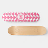 Hot-roze sterrenpatroon en monogram | Meisjes Skateboard (Horizontaal)