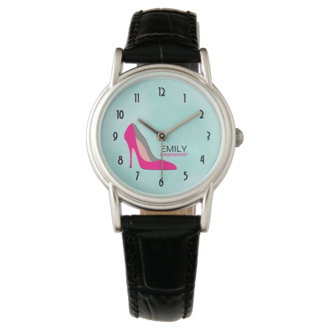 Hot-roze Stiletto High-Hiel-beeld op maat Horloge (Voorkant)