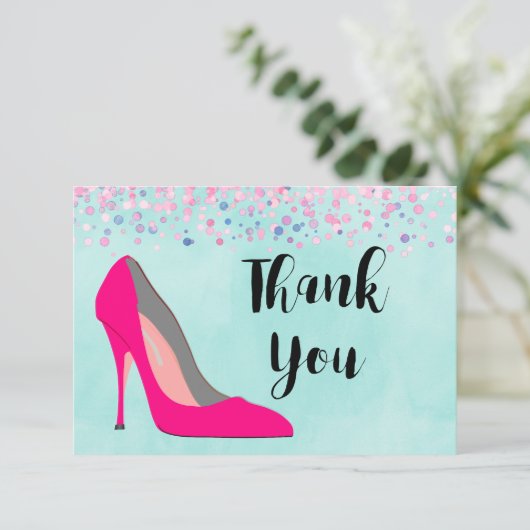 Hot Roze Stiletto Schoen en Roze Confetti Bedankt (Staand voorkant)