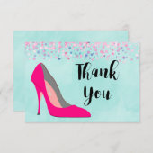 Hot Roze Stiletto Schoen en Roze Confetti Bedankt (Voorkant / Achterkant)