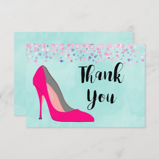 Hot Roze Stiletto Schoen en Roze Confetti Bedankt (Voorkant / Achterkant)