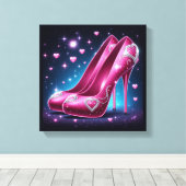 Hot roze stiletto's met diamanten en harten canvas afdruk (Insitu (Houten vloer))