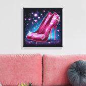 Hot roze stiletto's met diamanten en harten canvas afdruk (Insitu (Woonkamer))