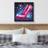 Hot roze stiletto's met diamanten en harten canvas afdruk (Insitu (Slaapkamer))