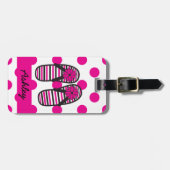 Hot-roze Stippen en Teenslippers Bagagelabel (Voorkant horizontaal)