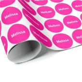 Hot-roze Stippen Patroon op wit met naam Cadeaupapier (Rol Hoek)