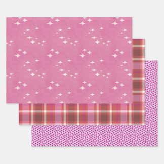 Hot-roze stippen, sterren en gips inpakpapier vel