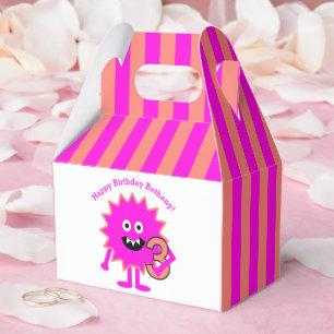 Hot roze strepen klein monster meisje 3e verjaarda bedankdoosjes