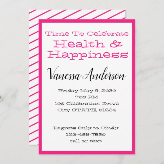 Hot-roze Stripes-feestdag Kaart (Voorkant / Achterkant)