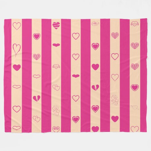 Hot-roze Stripes Modern Heart Patroon Fleece Deken (Voorkant (Horizontaal))