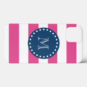 Hot-roze Stripes Patroon, Navy Blue Monogram Case-Mate iPhone Case (Achterkant (horizontaal))