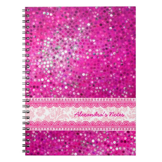 Hot-roze tinten Glitter Textuur-Monogram 2 Notitieboek (Voorkant)