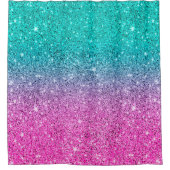 Hot-roze tot turquoise faux glitter ombre douchegordijn (Voorkant)