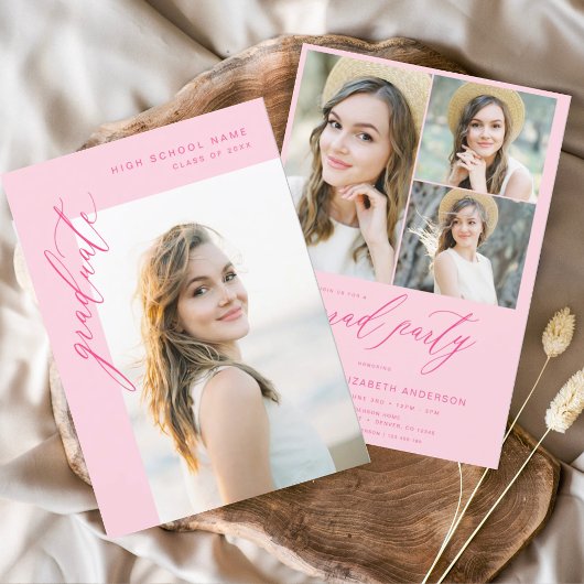 Hot roze trendy foto afstudeerfeest kaart