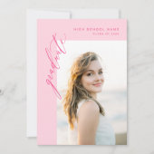 Hot roze trendy foto afstudeerfeest kaart (Voorkant)