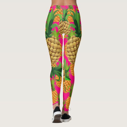 Hot-roze tropische anananassische Leggings (Achterkant)