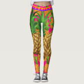 Hot-roze tropische anananassische Leggings (Voorkant)