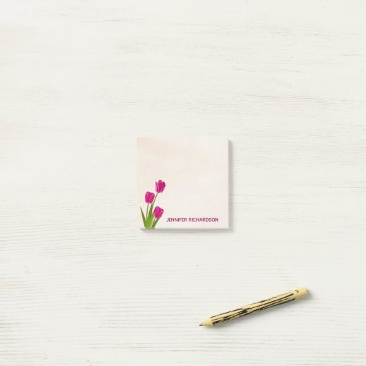 Hot-roze tulpjes op Waterverf op maat Post-it® Notes (Op bureau)