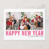 Hot roze typografie fotocollage gelukkig nieuwjaar feestdagenkaart (Voorkant)