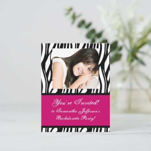 Hot-roze uitnodiging voor Zebra (Staand voorkant)