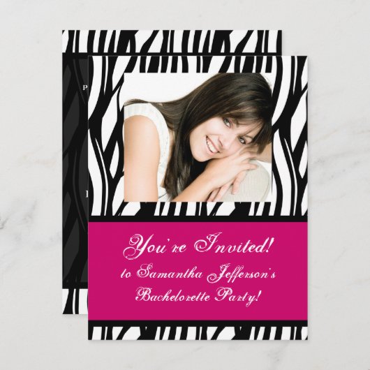 Hot-roze uitnodiging voor Zebra (Voorkant / Achterkant)