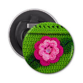 Hot-roze ventilator Natuur Groene unieke haakdruk Button Flesopener (Voorkant)