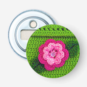 Hot-roze ventilator Natuur Groene unieke haakdruk Button Flesopener