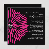 Hot-roze ventilator op Black Bridal Shower-uitnodi Kaart (Voorkant / Achterkant)