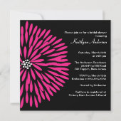 Hot-roze ventilator op Black Bridal Shower-uitnodi Kaart (Voorkant)