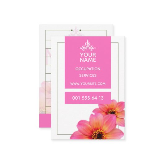 Hot-roze ventilator - Visitekaartje (Voorkant / Achterkant in situ)