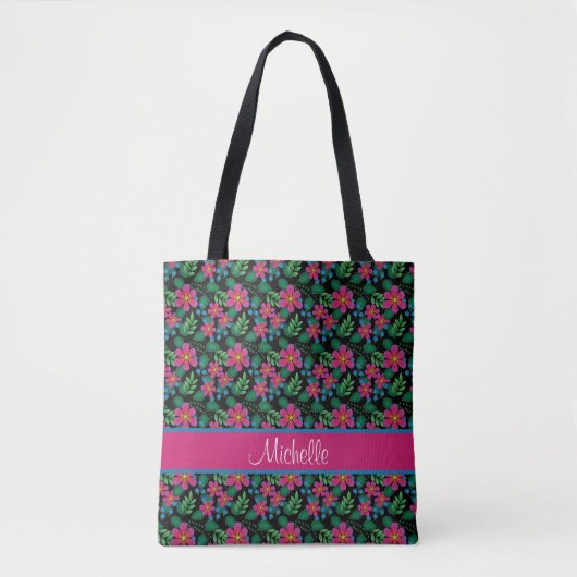 Hot-roze ventilatorblauw Buds Vibrant Foliage Tote Bag (Voorkant)