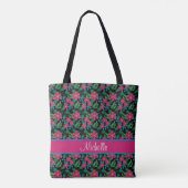 Hot-roze ventilatorblauw Buds Vibrant Foliage Tote Bag (Achterkant)