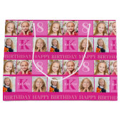 Hot roze verjaardag meisje foto collage gepersonal groot cadeauzakje (Voorkant)