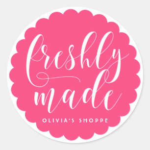 Hot-roze, vers gemaakt, moderne Calligrafie Ronde Sticker